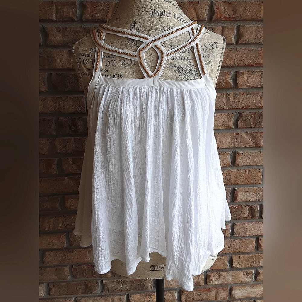 Altar'd State White Boho Style Beaded Sleeveless Top.